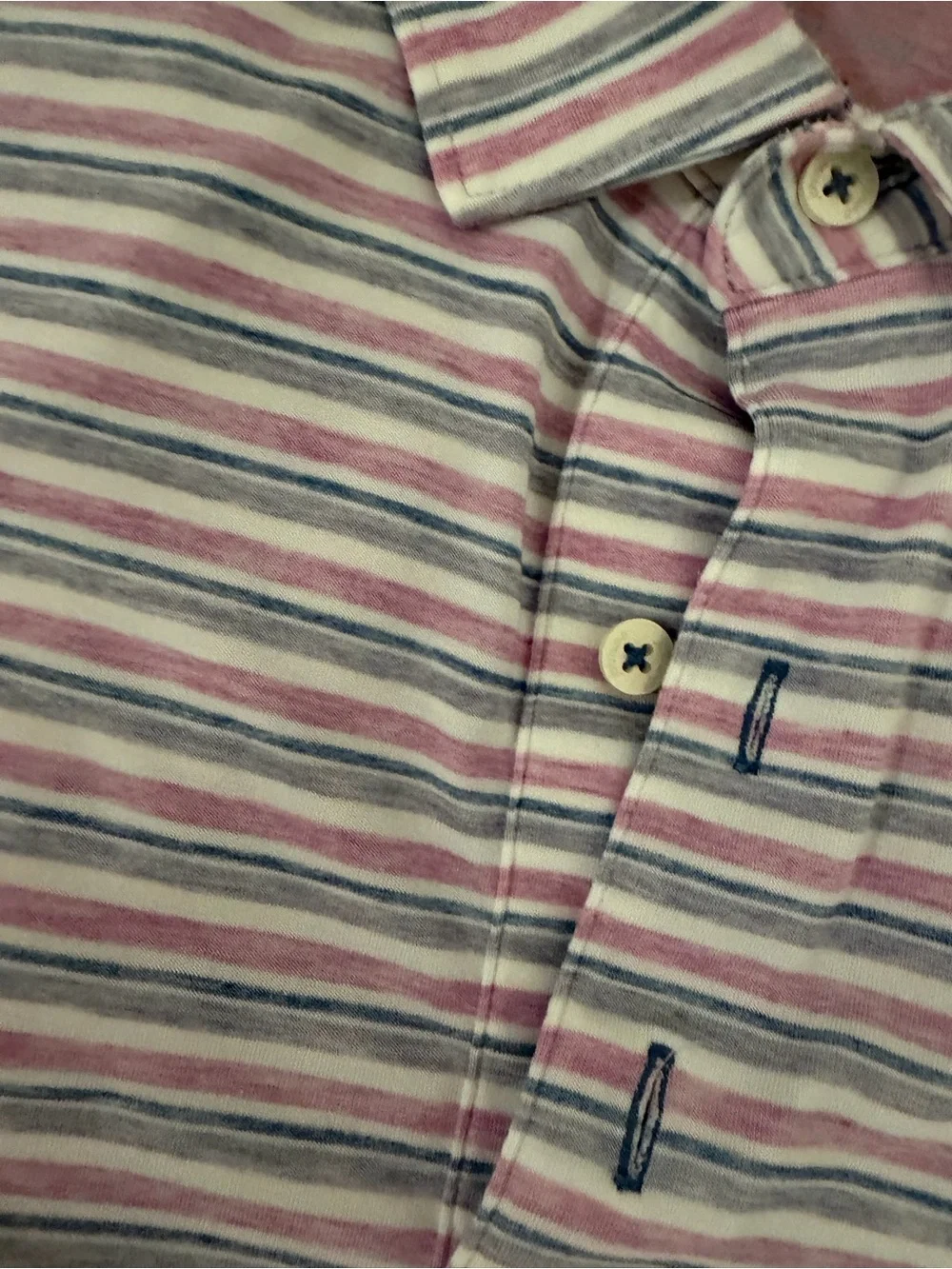 johnnie-O Striped Polo in Pink, Gray & White